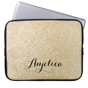Gold Faux Glitter Personalized Name Laptop Sleeve