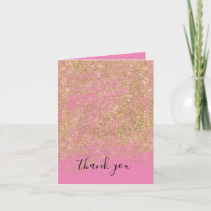 Gold Faux Glitter Pink Sparkle Thank You Card