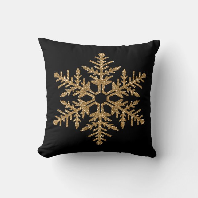 Gold Faux Glitter Snowflake Cushion (Front)