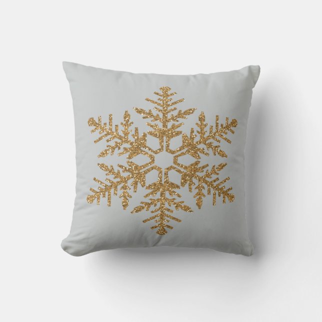 Gold Faux Glitter Snowflake Cushion (Front)