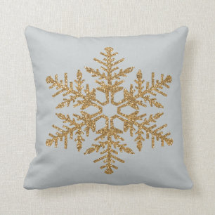 Gold Faux Glitter Snowflake Cushion