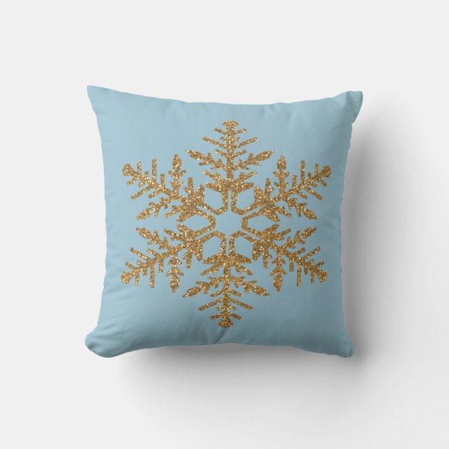 Gold Faux Glitter Snowflake Cushion (Front)