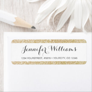 Gold Faux Glitter Stripe Script Typography Label Return Address Label