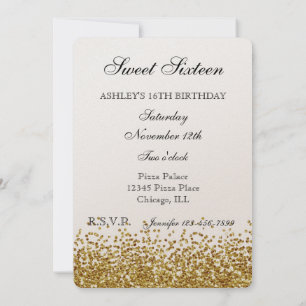 Gold Faux Glitter Sweet Sixteen Invitation