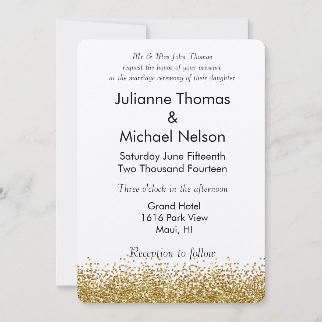 Gold Faux Glitter Wedding Invitation (Front)