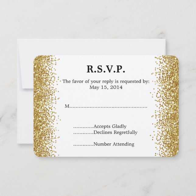 Gold Faux Glitter Wedding RSVP Card (Front)