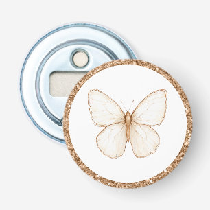 Gold Faux Glitter White Butterfly   Bottle Opener