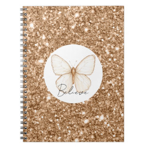Gold Faux Glitter White Butterfly Notebook