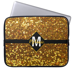 Gold Faux Glitter with Monogram Laptop Sleeve