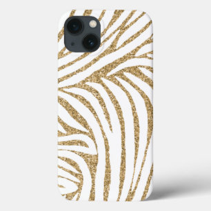 Gold Faux Glitter Zebra Print iPhone 13 Case