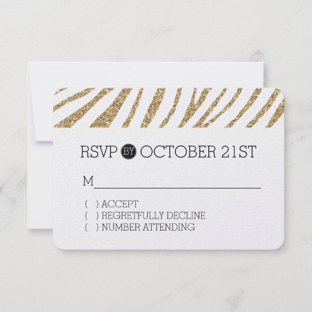 Gold Faux Glitter Zebra Print RSVP (Front)