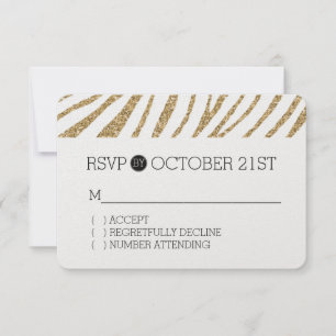 Gold Faux Glitter Zebra Print RSVP Card