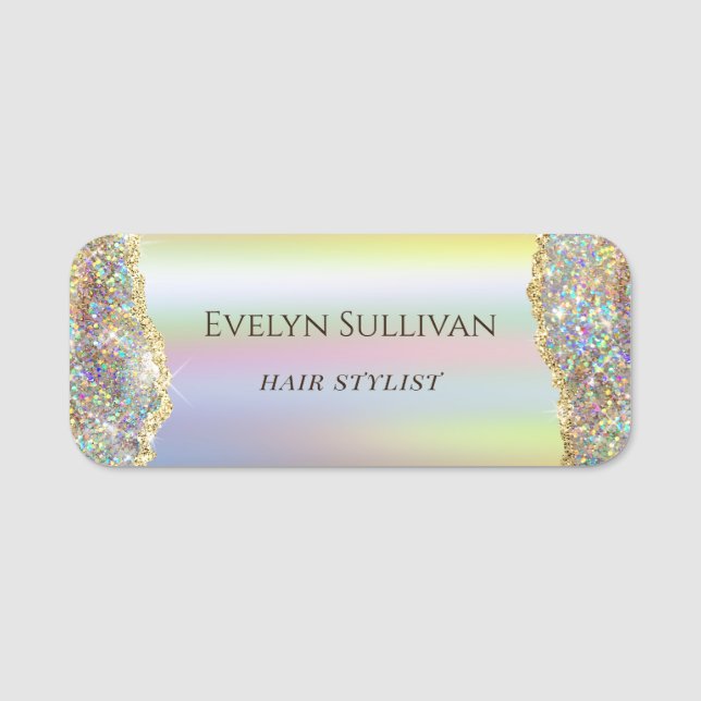 gold faux iridescent foil glitter name tag (Front)