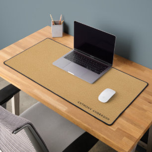 Gold Faux Leather Texture Design Desk Mat