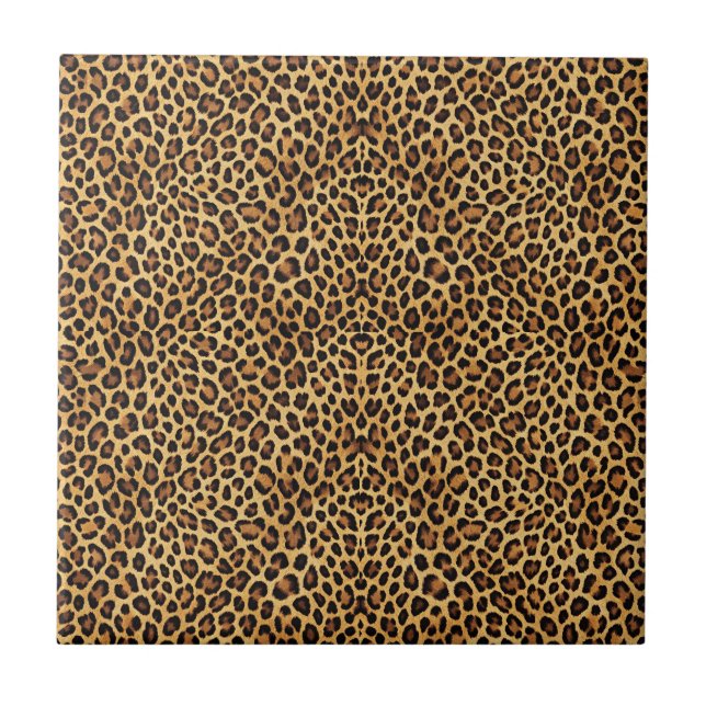 Gold Faux Leopard Skin Pattern Print Ceramic Tile (Front)