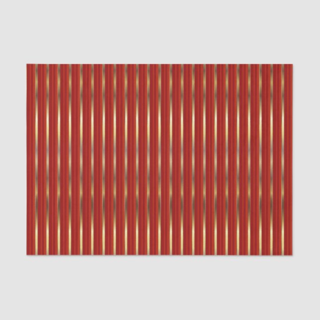 Gold Faux Metallic and Red Stripes Tissue Paper (Front)