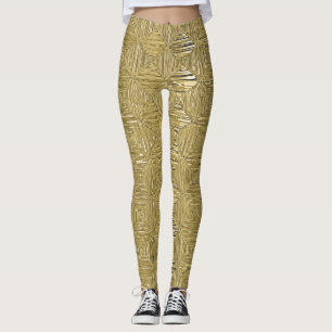 Gold Faux Metallic Geometric Patterned Leggings