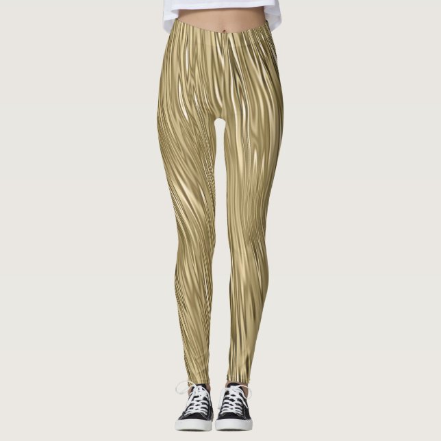 Gold Faux Metallic Shimmer Textured Leggings (Front)