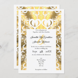 Gold faux paper cut filigree lace wedding invitation