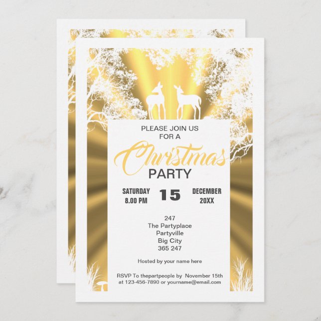 Gold faux paper cut woodland Christmas party Invitation (Front/Back)