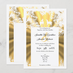 Gold faux paper cut woodland wedding invitation