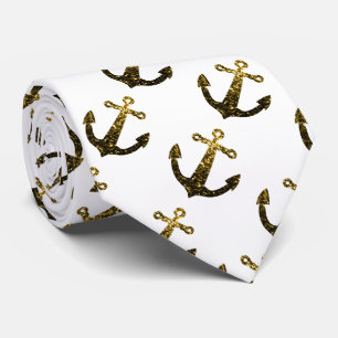 Gold faux sparkle Anchor pattern white (2 sided) Tie