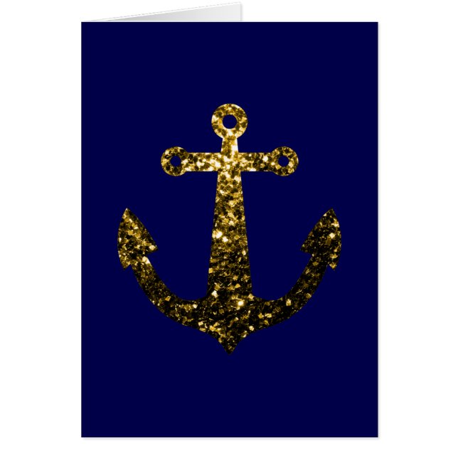 Gold faux sparkle glitter Anchor navy blue card (Front)