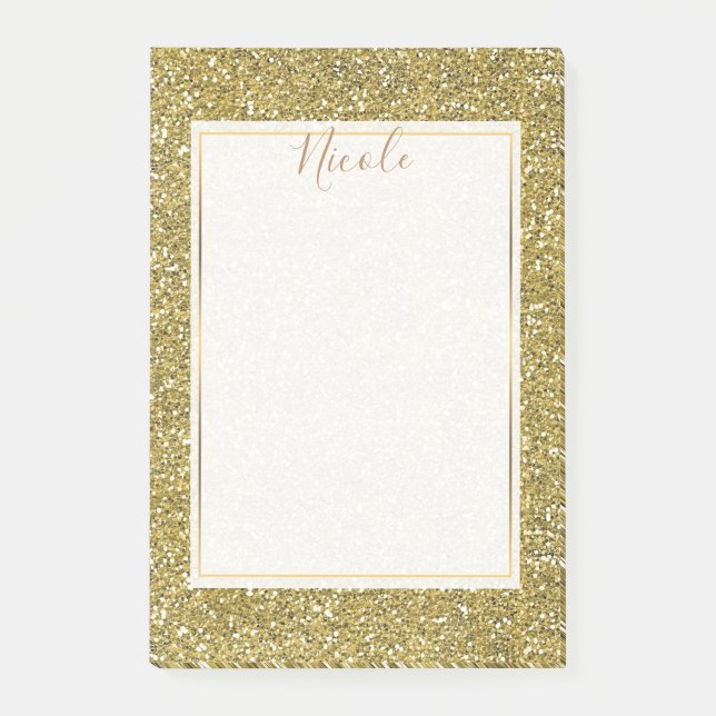 Gold Faux Sparkle Glitter Post-it Notes (Front)