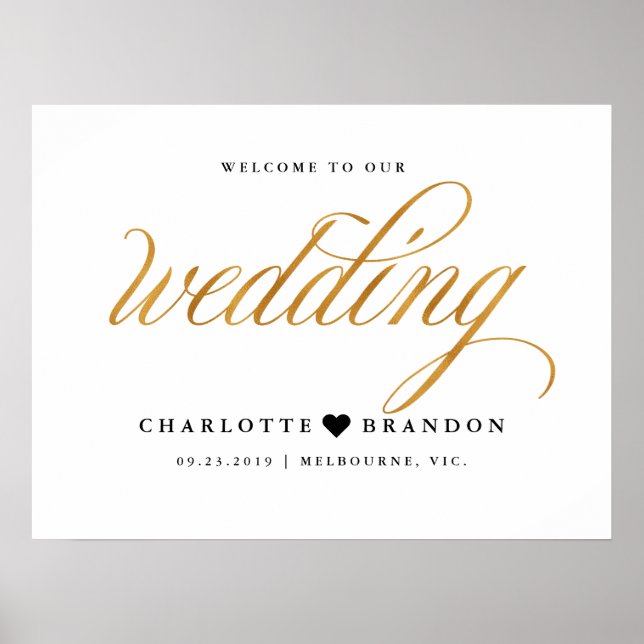 Gold faux welcome to our wedding sign (Front)