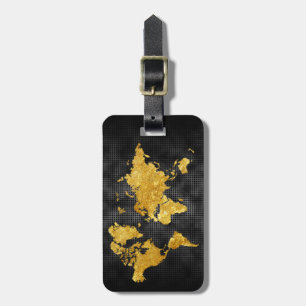 Gold Faux World Map Professional Black Metal Luggage Tag