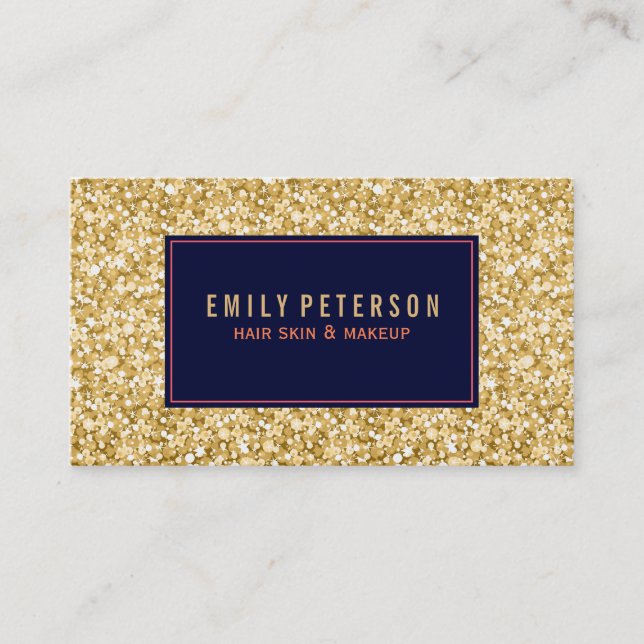 Gold Fax Glitter With Black And Coral Red Accents Business Card (Front)