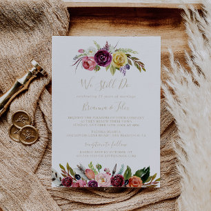 Gold Feather Boho Floral We Still Do Vow Renewal  Invitation