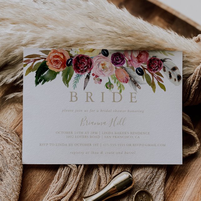 Gold Feather Boho Tropical Bride Bridal Shower  Invitation (Creator Uploaded)