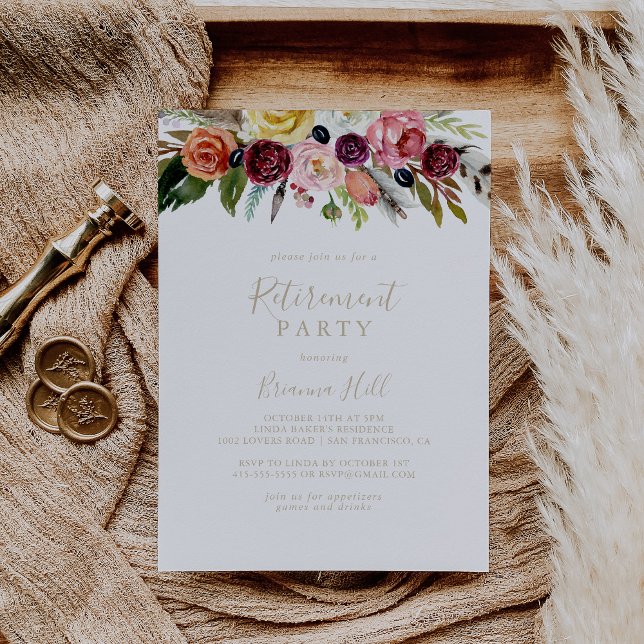 Gold Feather Boho Tropical Retirement Party  Invitation (Creator Uploaded)