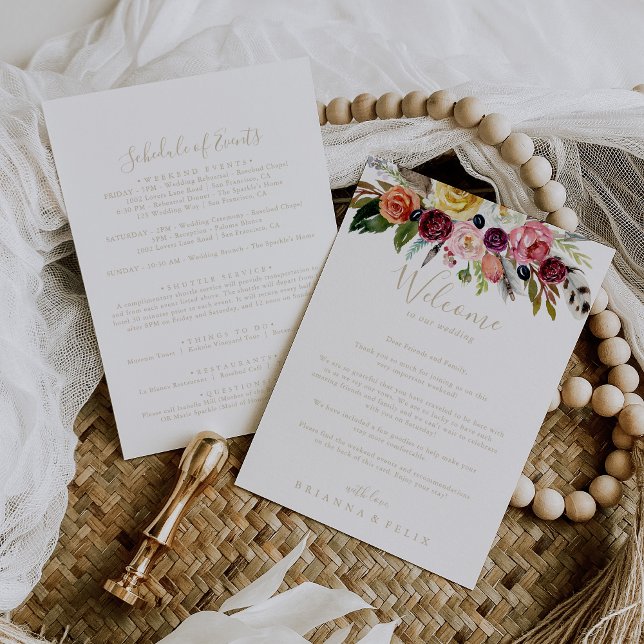 Gold Feather Boho Tropical Wedding Welcome Letter (Creator Uploaded)