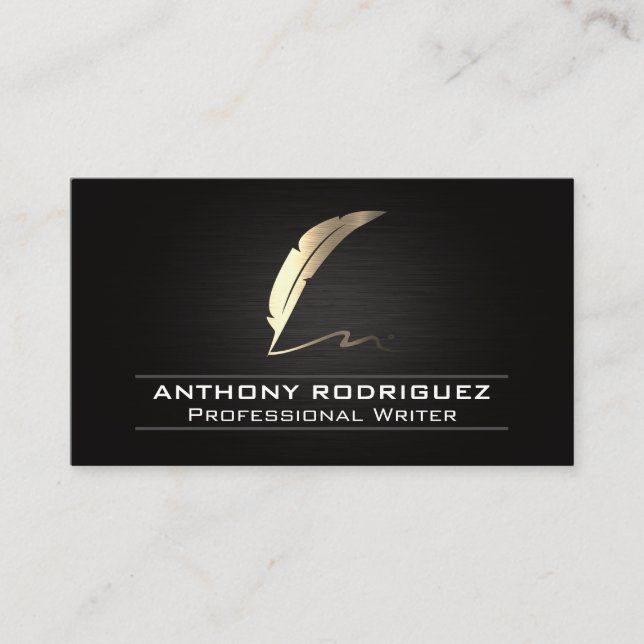 Gold Feather Pen Logo Business Card (Front)