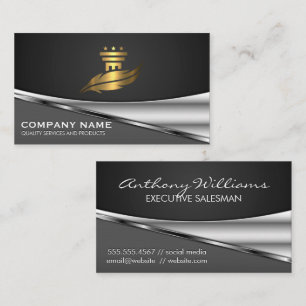 Gold Feather Pillar Logo   Metallic Business Card