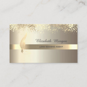 Gold Feather Stripe Champagne Notary Business Card