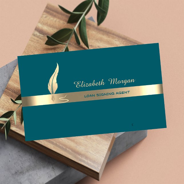 Gold Feather Stripe Green  Business Card (Creator Uploaded)
