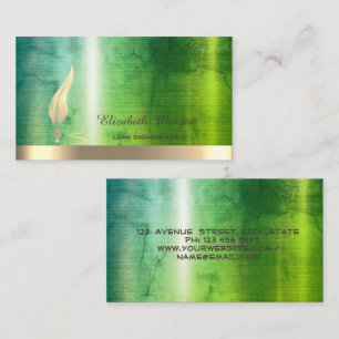 Gold Feather Stripe Marble Green Notary Business Card