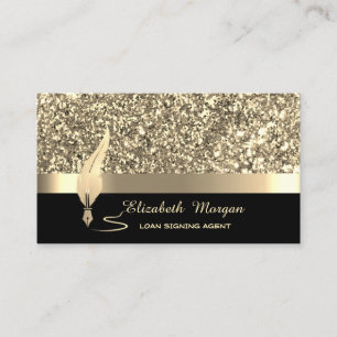 Gold Feather Stripe Sequins Confetti Black Notary Business Card