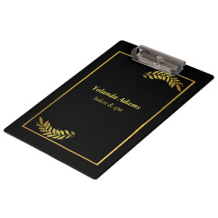 Gold feathers and border black clipboard