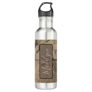 Gold Feathers Glitter Zebra Print Monogram  710 Ml Water Bottle