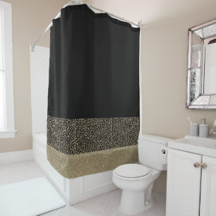 Gold Feathers on Black Shower Curtain