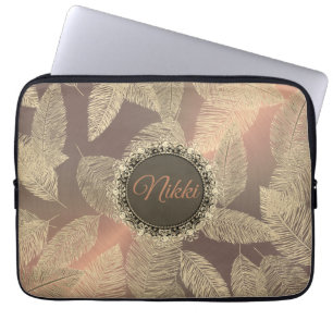 Gold Feathers on Gold Rose Personalised        Laptop Sleeve