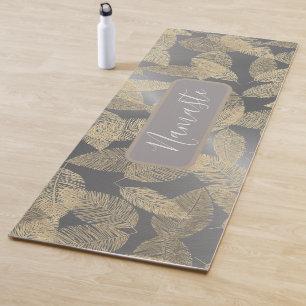 Gold Feathers on Sleek Silver Personalised Yoga Mat
