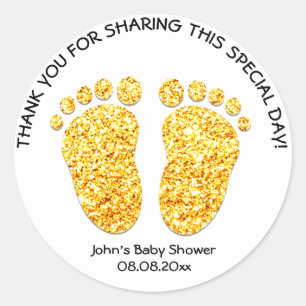 Gold Feet Baby Shower Party Favour Thank You Name Classic Round Sticker