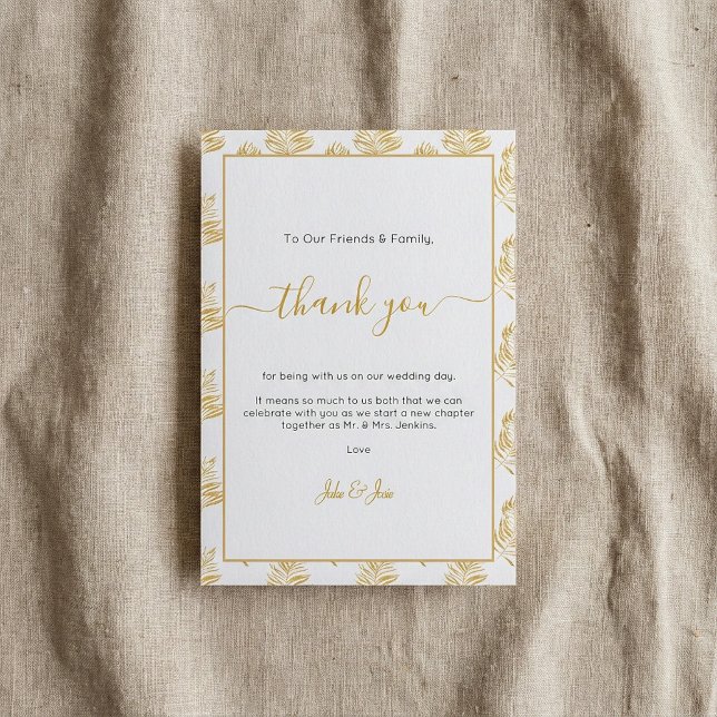 Gold fern leaf Wedding thank you Table Card (Gold fern leaf Wedding thank you Table Card.)