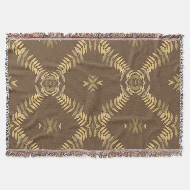 Gold Fern Mosaic Throw Blanket (Front)