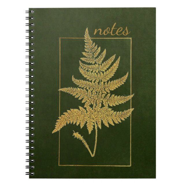 Gold Fern Vintage Green Editable Title Nature Book (Front)